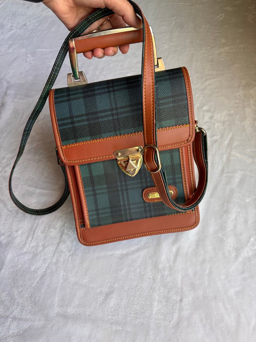 Vintage 80s 90s Dark Academia Tartan Plaid Mini Briefcase Satchel Crossbody